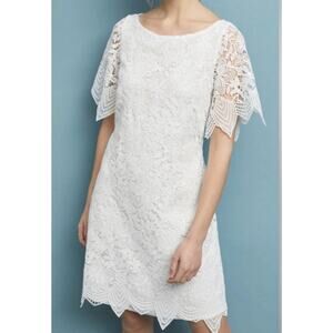 ANTHROPOLOGIE Charleston Summer White Boho Lace Knee Dress White Lace Size 10